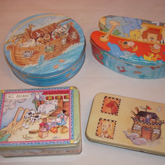 NOAH'S ARK VINTAGE 4 SPECIALTY CONTAINERS TIN/METAL - Picture 1 of 11